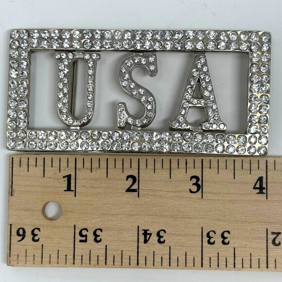 Vintage USA Rhinestone Belt Buckle Patriotic American Flag Accessory Bling - Picture 4 of 5